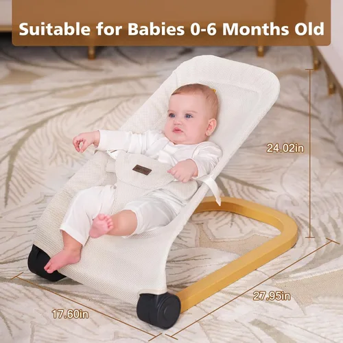 Miniatura 7 de Portabebés portátil y plegable con 3 ajustes de altura, gorila ergonómica para bebés de 0 a 6 meses, estilo de grano de madera, vibraciones Beige