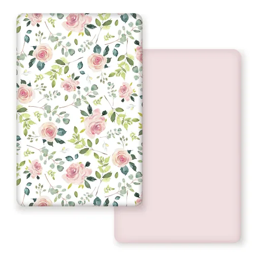Miniatura 17 de GRSSDER Juego de 2 sábanas ajustadas de punto de jersey elástico ultra suave, paquete portátil y mini sábanas para niñas, elegante acuarela rosa
