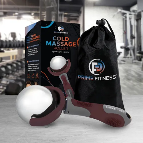 Miniatura 2 de PRIME Fitness Bola de rodillo de masaje frío Terapia de frío Bola de rodillo de hielo con mango Cryo Stick Alivia el dolor muscular (granate)