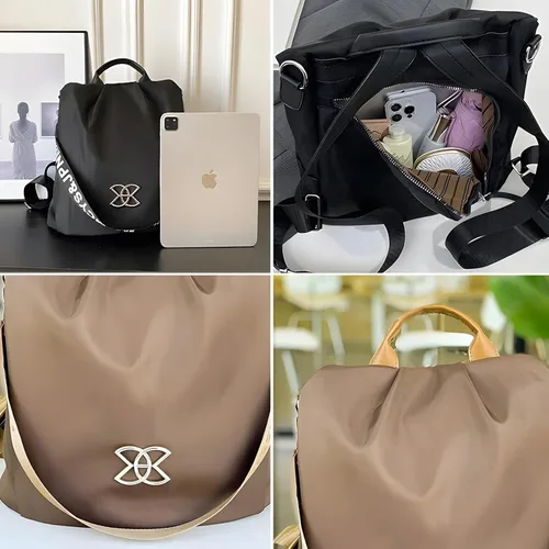 Miniatura 6 de BIMEL Bolsa multiusos antirrobo, bolsa de tela Oxford cruzada de 3 vías, mochila de viaje ligera mochila de viaje ligera, Café, Bolso cruzado