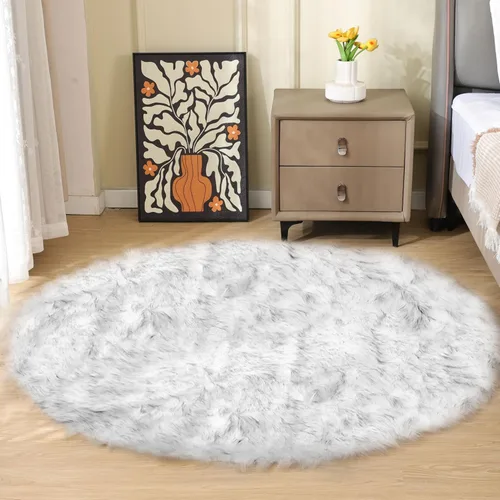 Miniatura 52 de ORINOVA Alfombras de pelo sintético lavable de color gris plateado claro para dormitorio, alfombra de felpa para sala de estar, alfombra