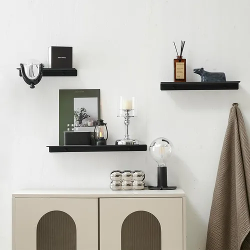 Miniatura 2 de JOOM Estante de pared de metal, flotante, 12" negro, pequeño, estantes de exhibición para almacenamiento (negro, 12 pulgadas)