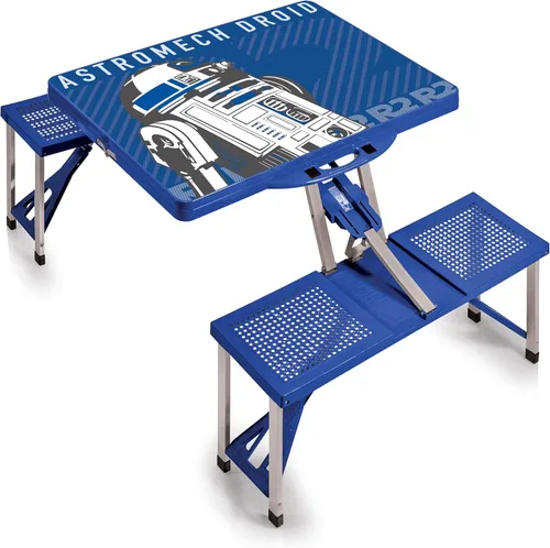 PICNIC TIME Star Wars R2-D2 - Mesa de picnic plegable con asientos, juego de mesa y banco de aluminio plegable con agujero para paraguas, mesa Star