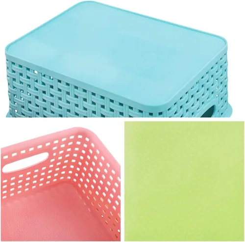 Miniatura 3 de Cesta de almacenamiento pequeña de colores, cesta de tejido de plástico, juego de 6
