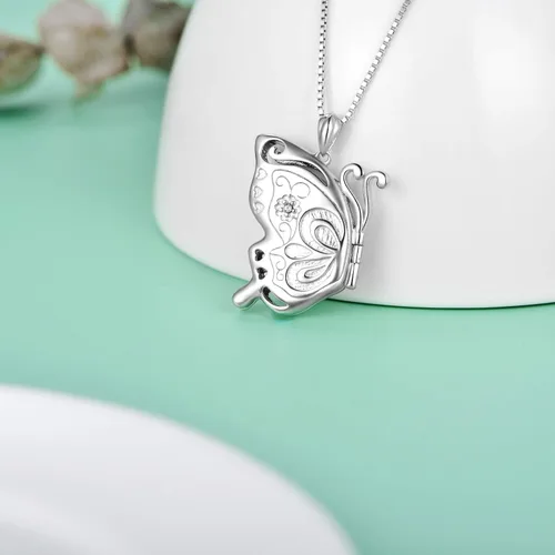 Miniatura 2 de LONAGO Medallón de mariposalibélulaabejabúho que sostiene imágenes de plata de ley 925 con medallón de fotos de mariposa para mujer