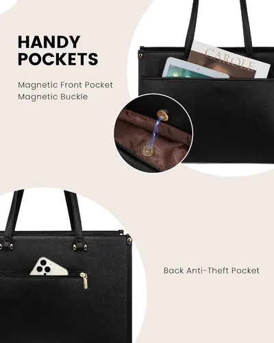 Miniatura 4 de LOVEVOOK Bolsa de mano para laptop para mujer, bolsa de trabajo profesional 2 en 1 de 15.6 pulgadas, maletín de negocios con bolso de mano, bolso