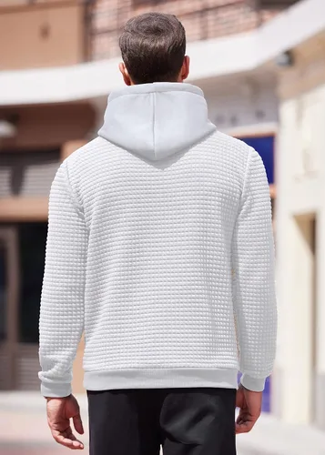 Miniatura 4 de COOFANDY Sudadera con capucha para hombre, de manga larga, a la moda, para gimnasio, atlética, a cuadros, jacquard, con bolsillo
