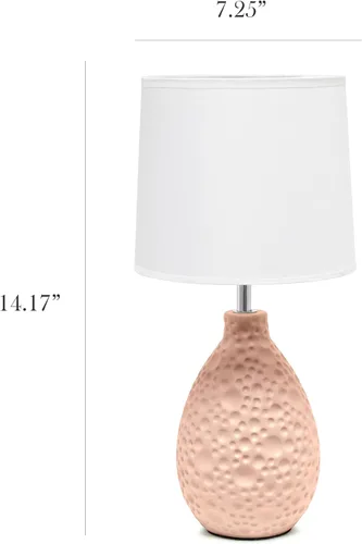 Miniatura 3 de Simple Designs LT1193-PNK Lámpara de mesa de cerámica ovalada refinada y texturizada de 14.17 pulgadas, para sala de estar, dormitorio, oficina, Rosa