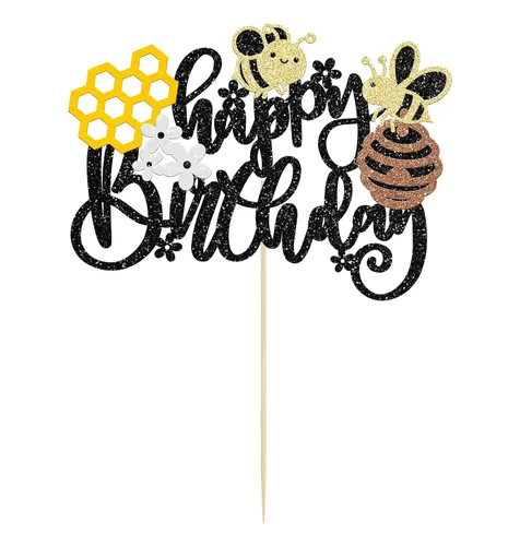 Miniatura 3 de Gyufise 1 decoración para pastel de cumpleaños con purpurina de panal de abeja para decoración de pastel de miel, abejorro, tema de abejorro, baby