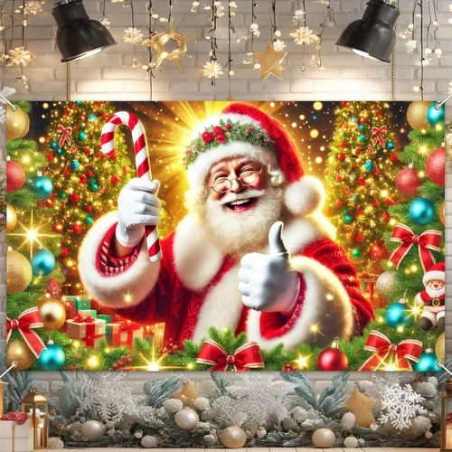 Miniatura 10 de BlissYard Pancarta de Fondo Navideño Escena de Chimenea con Muñeco de Nieve Reno Medias Guirnalda Árbol Regalos Decoración de Fiesta Navideña 71×43