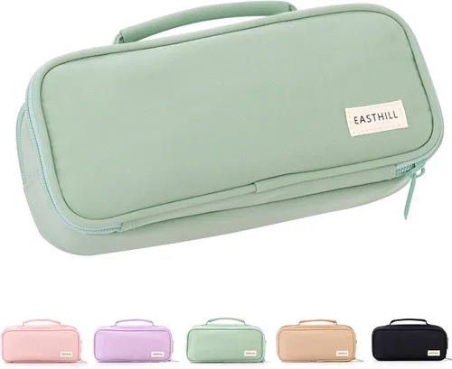 Miniatura 9 de EASTHILL Estuche para lápices de gran capacidad, organizador de bolsa para bolígrafos, bolsa de lona para lápices con asa, suministros escolares