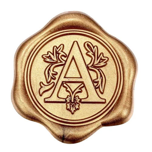 Yoption 50 piezas de etiquetas adhesivas de sello de cera inicial A, etiquetas adhesivas autoadhesivas de letra dorada antigua retro para sobres,