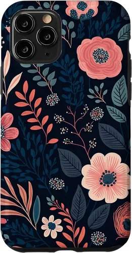 Miniatura 28 de Boho Navy Blue and Pink Floral Botanical Pattern Flower Art Case for iPhone 17