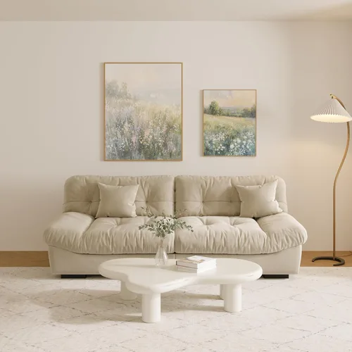 Sofá seccional modular Cloud, sofá de terciopelo 89" minimalista en color beige para sala de estar, sofá LoveSofa moderno con 2 almohadas para