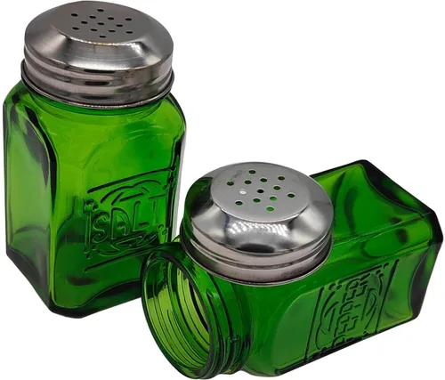 Kerixi - Salero y pimentero retro antiguo de cristal verde