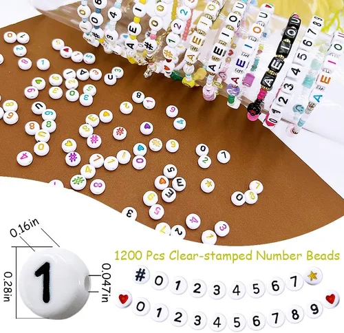 Miniatura 2 de MIIIM 1200 piezas cuentas de números para pulseras, cuentas de números redondas de 4x7mm 0-9 para dígitos de teléfono, llaveros, collares