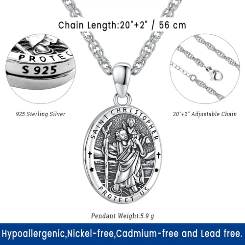 Miniatura 4 de Eusense Collar con colgante de plata de ley 925 de San MiguelSan Benito para hombres y mujeres con cruz de Jesúsmedalla milagrosa de la Virgen