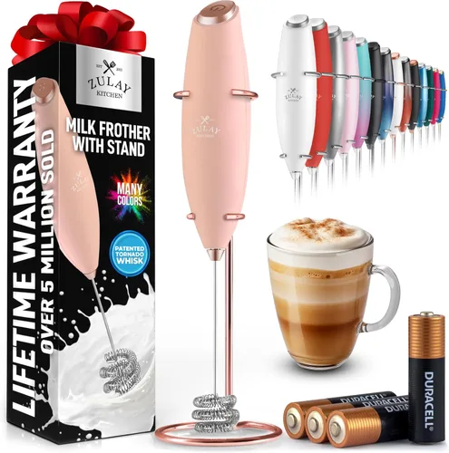 Miniatura 121 de Zulay Kitchen Espumador de leche de mano con pilas Duracell AA – Mezclador eléctrico ultrarrápido y creador de espuma, mezclador de bebidas fácil