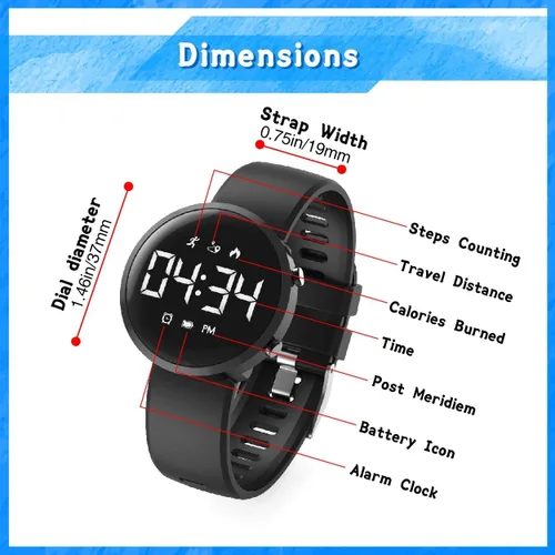Miniatura 5 de Reloj digital de seguimiento de fitness para niños, deportes al aire libre, reloj de pulsera para niños y niñas, impermeable, con reloj despertador