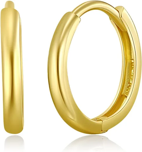Miniatura 3 de Aretes de aro de oro amarillo real de 14 quilates, 0.079 in de grosor, 3 tamaños diferentes disponibles