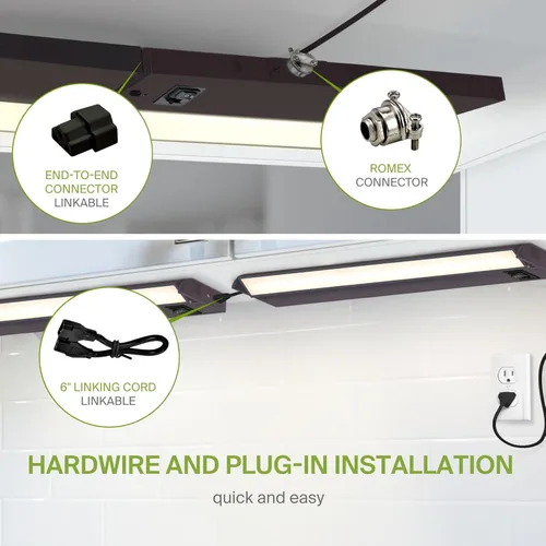 Miniatura 7 de ASD Iluminación LED giratoria para debajo del gabinete color bronce, 24 pulgadas 12W, con cableado o enchufe, 2700K/3000K/4000K, interruptor