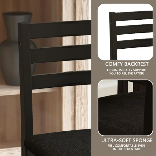 Miniatura 6 de Juego de Mesa de Comedor Rectangular Moderna de Madera Maciza de Interior de 5 Piezas para 4, Mesa y 4 Sillas con Cojines Suaves para Cocina, Bar