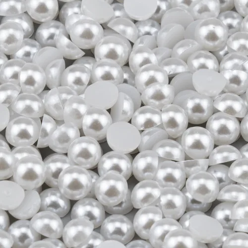 2000 piezas de perlas de 0.315 pulgadas para manualidades, perlas blancas de espalda plana, cabujón medio redondo, perlas de imitación de perlas de