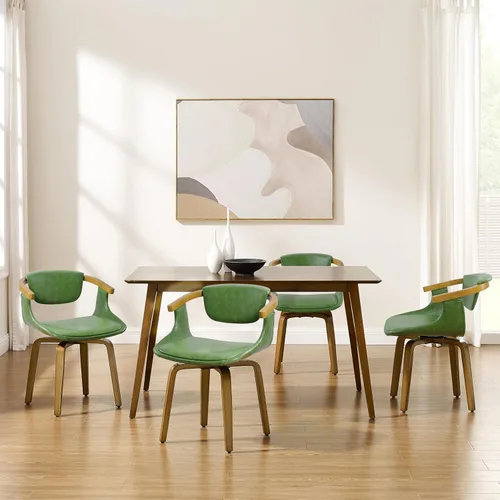 Miniatura 7 de Zouron Silla de escritorio sin ruedas, moderna silla de oficina de madera, silla de cuero sintético con brazo para sala de estar, dormitorio
