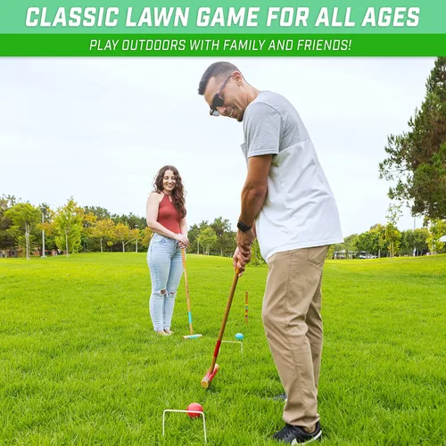 Miniatura 6 de GoSports Juego de cróquet premium de madera teñida para seis jugadores con soporte de madera artesanal