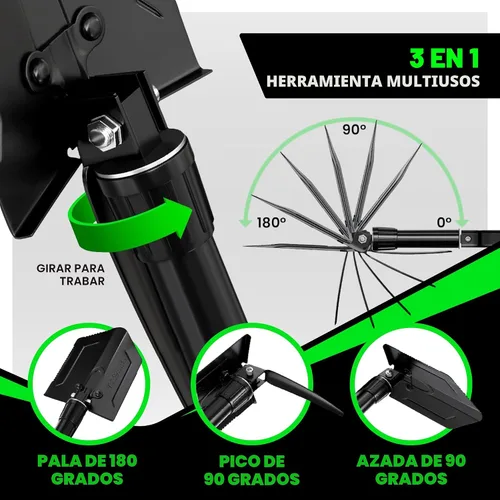 Miniatura 3 de RHINO USA Pala plegable de supervivencia con pico - Herramienta de atrincheramiento estilo militar de acero de carbono resistente para todoterreno