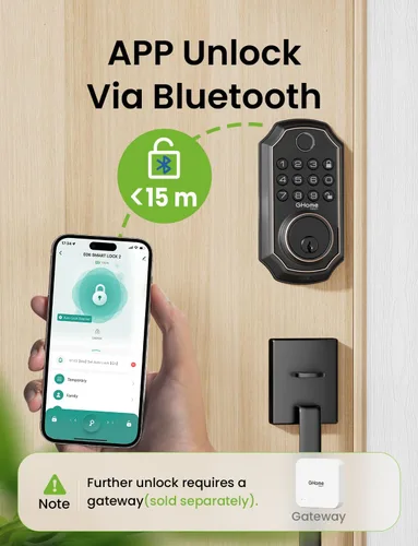 Miniatura 4 de GHome Smart cerradura inteligente para puerta KD30, cerrojo inteligente con huella dactilar para puerta delantera, cerradura de puerta de entrada