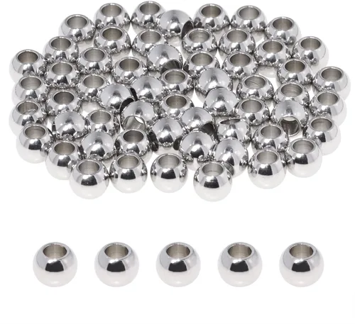 Miniatura 7 de Shapenty Cuentas espaciadoras redondas de acero inoxidable sin costuras, lisas, sueltas, bolas para bricolaje, pulseras, collares, aretes