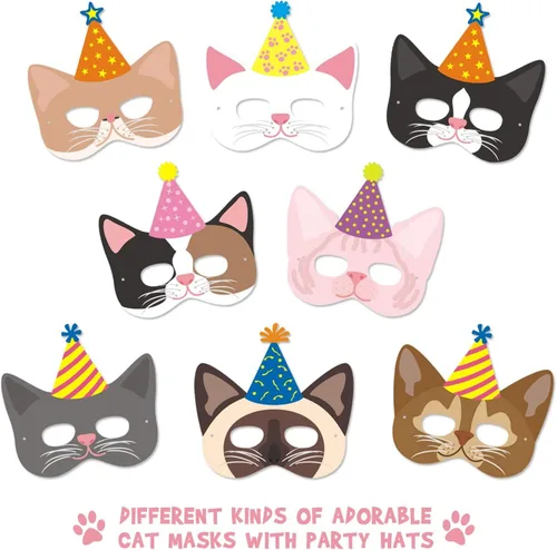 Miniatura 2 de Distaratie 12 máscaras de papel de gato para decoraciones de fiestas, bonitas máscaras faciales de gato para accesorios de cabina de fotos