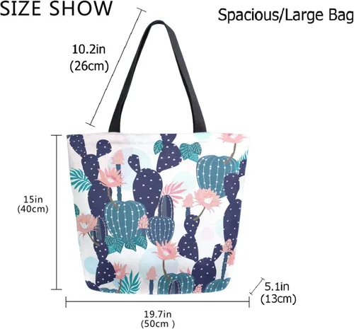 Miniatura 3 de ZzWwR Elegante bolso de hombro extra grande con patrón lindo para playa, viajes, fin de semana, gimnasio, compras de comestibles, Cactus
