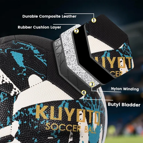Miniatura 6 de KUYOTQ Soccer Ball, Machine Stitched PU/TPU Leather Soccer Ball Match & Training for Kids Youth Adult, Professional Construction for Durable in and