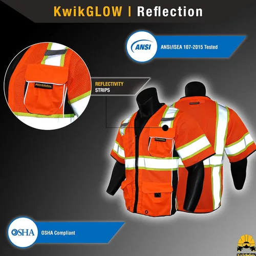 Miniatura 7 de KwikSafety - Charlotte, NC - Men's & Women's Class 3 Safety Vest PPE Hi Vis Reflective ANSI OSHA Naranja 1 paquete