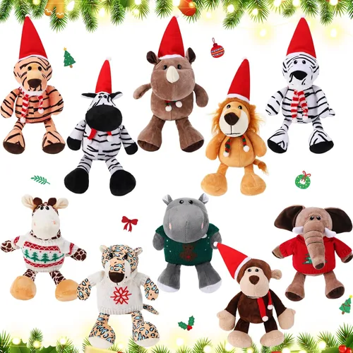 HyDren Juego de 10 animales de peluche de safari de 9 pulgadas y elefante, jirafa, león, tigre, mono, rinoceronte, cebra, leopardo, hipopótamo, para