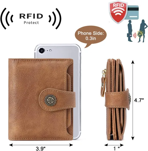 Miniatura 3 de CLUCI Billeteras pequeñas para mujer, con bloqueo RFID, de cuero, triple, compactas, con ventana de identificación, monedero con cremallera