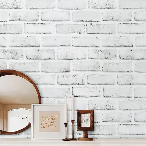 Miniatura 2 de Timeet Papel tapiz de ladrillo para despegar y pegar, papel tapiz de ladrillo blanco y gris, autoadhesivo, papel de pared extraíble para decoración