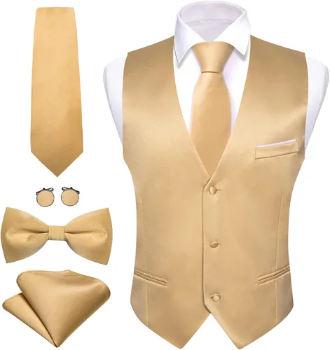 Barry.Wang Chaleco formal de negocios para hombre, cuello en V, ajustado, casual, color sólido, chaleco de corbata y corbatín para boda