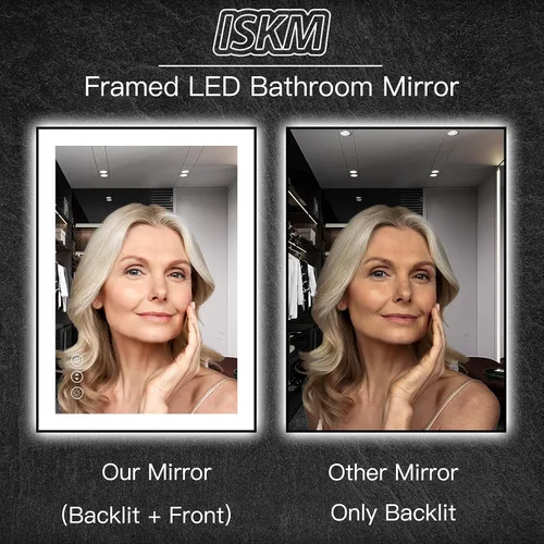 Miniatura 4 de ISKM Espejo LED con marco para baño de 40"x30", espejo de baño LED regulable con luces, antivaho, espejo iluminado frontal y retroiluminado de 3