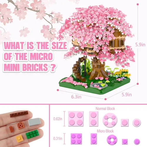 Miniatura 3 de Vziimo Juego de construcción de árbol bonsái en flor de cerezo, juego de modelo de casa de árbol Sakura japonés para adultos, 2028 piezas de mini