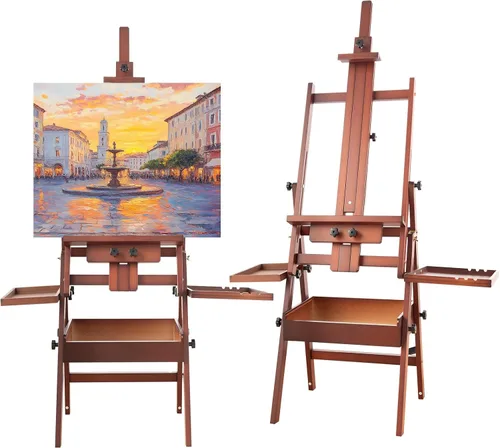 Miniatura 10 de Caballete de Estudio Grande de Madera con Marco en H, Soporte de Caballete de Haya Maciza con Cajón de Almacenamiento, Altura Ajustable a 34
