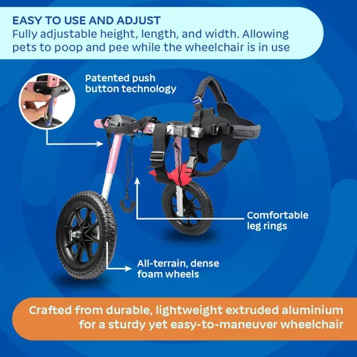Miniatura 3 de Walkin' Wheels Silla de ruedas para perros, para perros medianos y grandes, de 50 a 69 libras, aprobada por veterinarios, silla de ruedas para Rosa