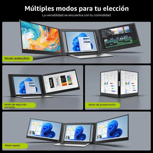 Miniatura 9 de QQH Extensor de pantalla para laptop, 15.6 pulgadas, 1080P, triple monitor portátil con pantalla IPS Full HD ultrafina, monitor dual de viaje USB-C