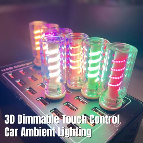 Miniatura 2 de Luces USB para automóvil, control táctil regulable 3D, iluminación ambiental para automóvil, luz nocturna USB enchufable, estilo retro, mini