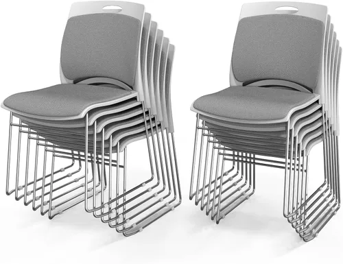 Miniatura 11 de VINGLI Juego de 4 sillas apilables de oficina con base de trineo de metal, asiento y respaldo ergonómicos acolchados de plástico, capacidad de 350
