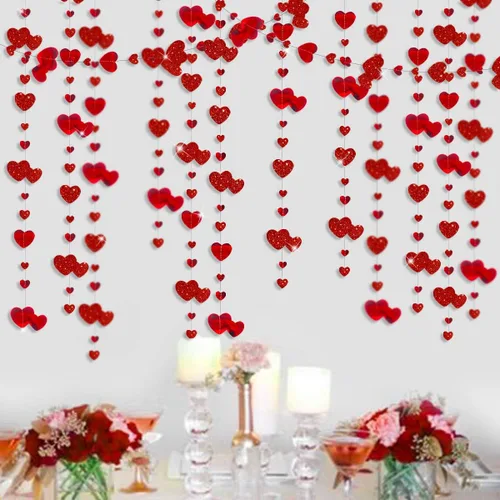 Miniatura 11 de 52 pies Guirnalda de corazón de amor dorado azul marino para decoración de fiesta del día de San Valentín Bandera de serpentina colgante azul real