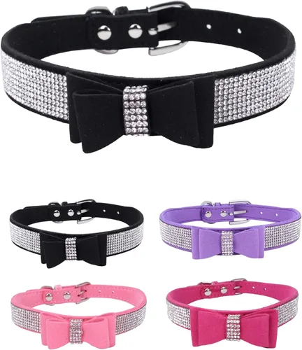 Miniatura 7 de Collar de perro para perros pequeños, collares ajustables de cuero de gamuza para perro, collar de perro rosa para gato, collar de perro