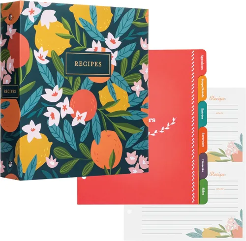 Miniatura 22 de Jot & Mark - Organizador de recetas con 3 anillos (Cosecha otoñal) 50 tarjetas de recetas de 4 x 6, separadores de página completa y protectores
